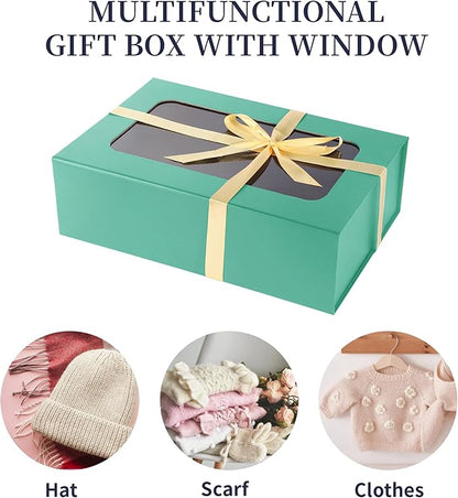Light Green Large Gift Box with Window, 13.5"x9"x4.3" Bridesmaid Boxe for Gifts Giving,Birthday Gift Boxes with Magnetic,Closure Lid Gifts Box for Presents,Cute Boxe,Luxury for Gift Packaging