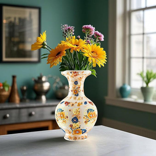 3D Puzzle Vase for Adults, 200 Curved Pieces DIY LED Vase, Unique Craft Kit for Home Decoration, Creative Hobby Gift for Women, Ideal Housewarming & Birthday Gifts (Vintage Floral Cream)