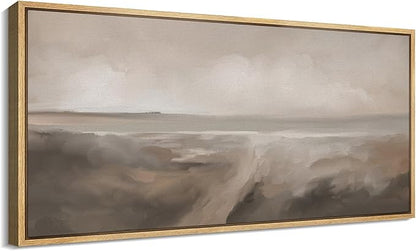 SIGNFORD Extra Large Framed Canvas Print Wall Art Neutral Seascape Soft Coastal Landscape Illustrations Modern Art Relax/Calm Warm for Living Room, Bedroom, Office - 60"x30"