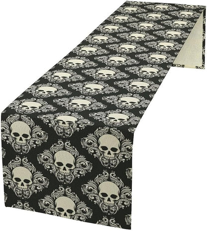 Gothic Table Runner,Dark Skull Pattern Table Runner for Home Kitchen Table Dining Garden Farmhouse Wedding Party Deco 13x90 Inch
