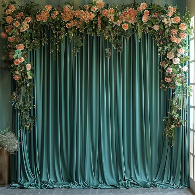 10x10ft Wrinkle Free Hunter Green Backdrop Curtain for Parties Soft Fabric Drapes Wedding Dark Green Curtain Backdrop for Birthday Party Decorations Background for Photography 5x10ft,2 Panels