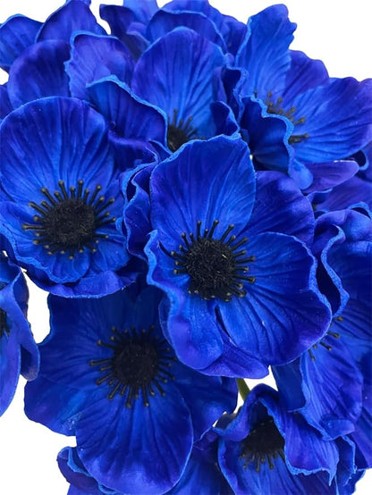 14Pcs Real Touch Anemone Poppy Bouquet for Artificial Flower Decor Kitchen Table Centerpiece Vase Home Greenery Wedding Holding Flowers Backdrop Arch Wall (Deep Blue)