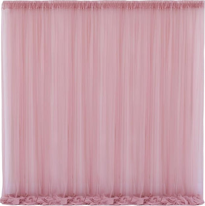10x10 Dusty Rose Tulle Backdrop Curtains for Parties, Sheer Backdrop Curtain Wedding Photo Background Drapes for Baby Shower Photography Birthday Party