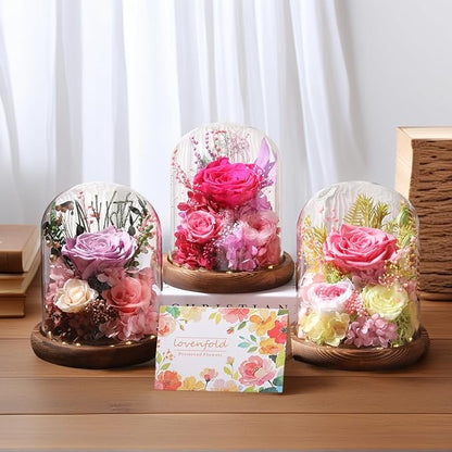 Flowers for Delivery Prime Preserved Flowers with LED Light in a Glass Dome,Long Lasting Real Roses Birthday Gifts for Women Daughter Mom Wife Friend（Reddish Rose）