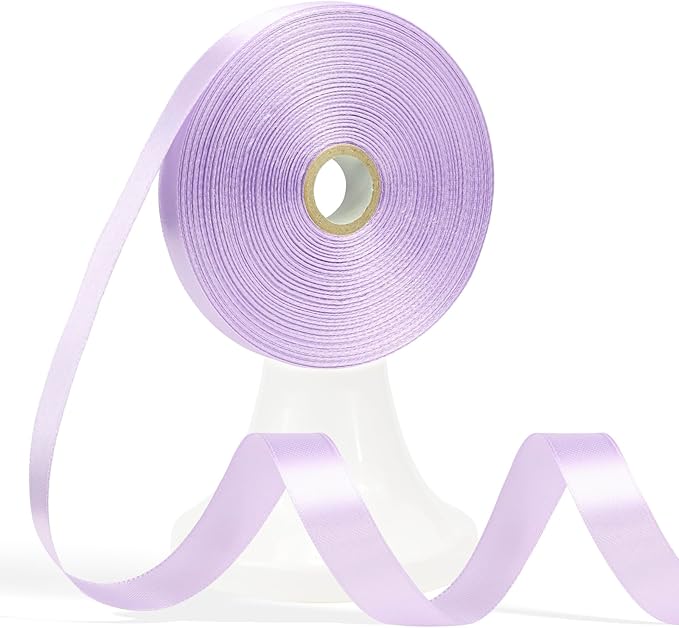 60 Yards Light Purple Satin Ribbon 5/8 Inch, Polyester Fabric Ribbon for Gift Wrapping, Crafts, Flower Bouquet, Wedding, Baby Shower, Easter, Christmas, Halloween