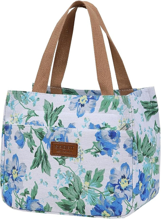 Dreubea Women's Floral Print Canvas Tote Bag - Small Reusable Shopping Handbag for Groceries, Takeout, Eco-Friendly Purse