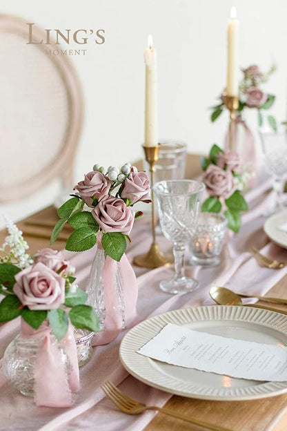 Ling's moment Artificial Flowers 1.5" and 2" Dusty Rose 25pcs Realistic Rose Buds and Petite Roses w/Stem for DIY Wedding Bouquets Centerpieces Boutonniere Corsages Flower Decorations