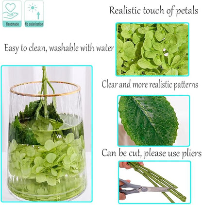 Kimura's Cabin 5Pcs 21inch Real Touch Artificial Hydrangea Flowers Lifelike Latex Hydrangeas Long Stem with Leaves Hydrangea Bouquet for Home Wedding Baby Shower Birthday Party Decoration （Green）
