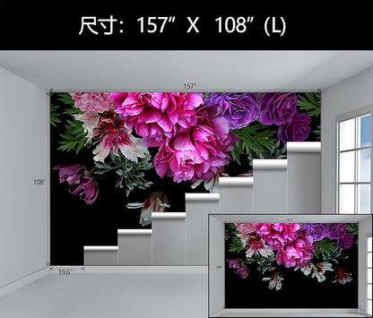 WFBHUA-Purple Peony Floral Wallpaper Mural Peel and Stick Large Self Adhesive Wall Mural for Living Room Bedroom 157“x108