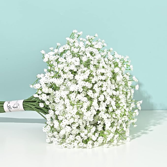 Yastouay Babys Breath Artificial Flowers, 21Pcs Fake White Babys Breath Flowers Artificial Bulk, Real Touch Faux Babies Breath Gypsophila Bouquet for Wedding Floral Arrangement Party Decor