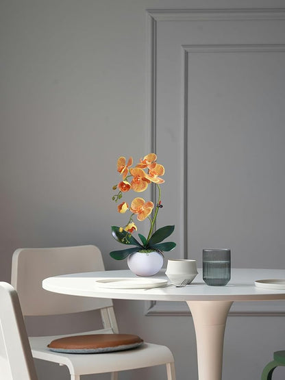 Forlaoers 17" Orange Artificial Orchids That Look Real with Pot Fake Orchid in Vase Artificial Flowers for Home Decor Indoor Office Table Centerpieces Bathroom Decoration