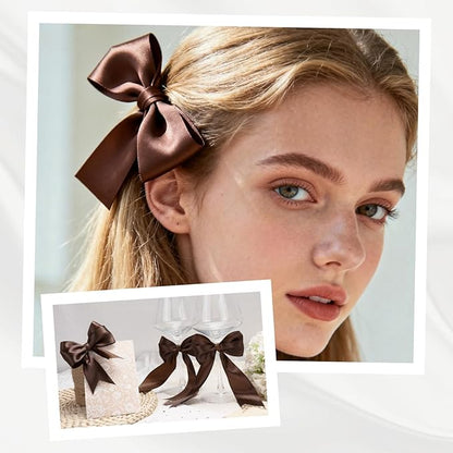 XSEINO 110 Yards Ribbon,1 1/2 Inch Brown Satin Ribbon for Flower Bouquet, Gift Wrapping, Ribbons for Crafts, Hair Bows Making, Wedding Party Decoration, Sewing, Invitation Cards, Christmas