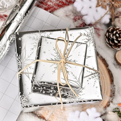 MAYPLUSS Christmas Gift Wrapping Paper Roll - 17 Inch X 33 Feet - Luxurious Metallic Silver Snowflake Elegant Frozen Winter Gift Wrap for Christmas Holiday Scrapbook Paper, Festive Decoration