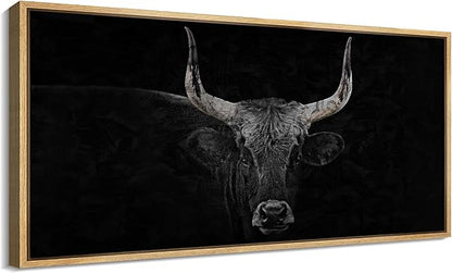 SIGNFORD Extra Large Framed Canvas Print Wall Art Monochrome Bull Illustrations Modern Art Relax/Calm Warm for Living Room, Bedroom, Office - 60"x30"