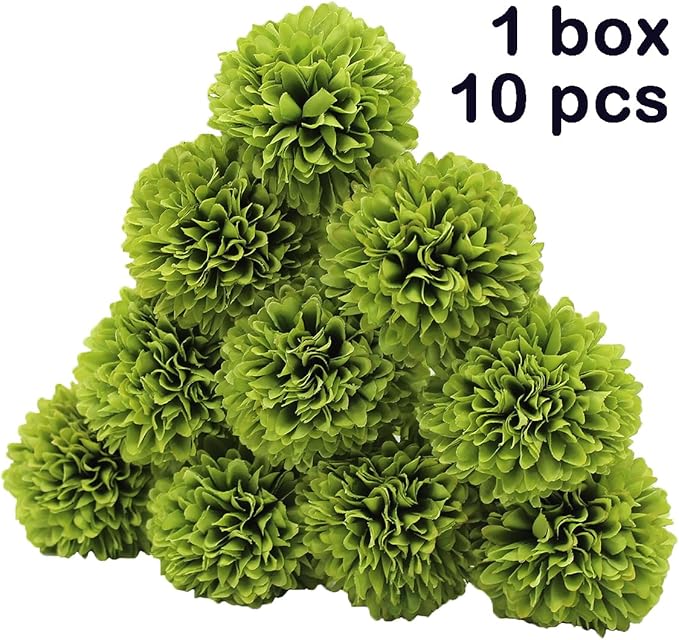 10Pcs Artificial Fake Flower Plants Silk Chrysanthemum Ball Hydrangea Arrangements Wedding Bouquets Decor Home Kitchen Garden Party Table Floral centerpieces DIY (Dark Green)