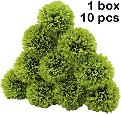 10Pcs Artificial Fake Flower Plants Silk Chrysanthemum Ball Hydrangea Arrangements Wedding Bouquets Decor Home Kitchen Garden Party Table Floral centerpieces DIY (Dark Green)