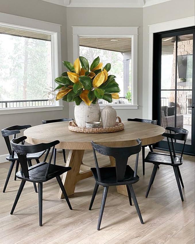 Briful 2 Pack 16.9 Inch Green & Gold Faux Magnolia Leaves Stems, Artificial Magnolia Branches Silk Greenery for Xmas Home Office Vase Floral Arrangement Decor, Vase not Included
