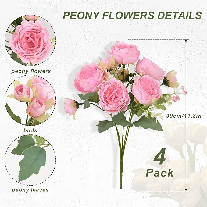 MARTINE MALL 8 Packs Peonies Artificial Flowers, Light Pink Artificial Peonies, Silk Peonies Flowers Fake Peonies Artificial Flowers Peonies Bouquet for Centerpiece Table Wedding Party Home Decor