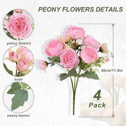 MARTINE MALL 12 Packs Peonies Artificial Flowers, Light Pink Artificial Peonies, Silk Peonies Flowers Fake Peonies Artificial Flowers Peonies Bouquet for Centerpiece Table Wedding Party Home Decor