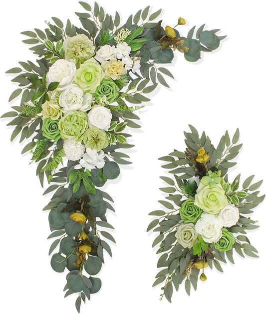 Artificial Flowers Wedding Arch Decor Arch Flowers (Set of 2) for Wedding Welcome Sign and Backdrop Decoration (Green)