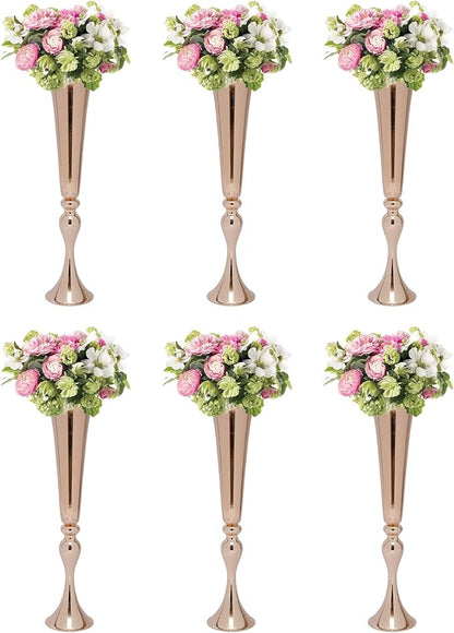 6 PcsTall Gold Trumpet Wedding Flower Vases, 22'' Metal Versatile Centerpieces, Tabletop Flower Stand for Wedding Anniversary Birthday Party Decorations Home Event Decor