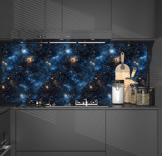 Blue Starry Peel and Stick Removable Black Sky Contact Paper 17.5in x393.7in, Gold Star Modern Wallpaper Mural Waterproof Self Adhesive for Wall Bedroom Bathroom Kitchen Cabinet Room Decor