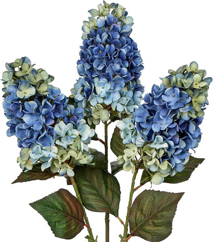 3PCS Fake Flowers Hydrangea Artificial Flowers 28" Long Stem Blue Faux Flowers for Vase, Real Touch Silk Flowers Décor for Floral Arrangement Home Farmhouse Office Hotel Decoration