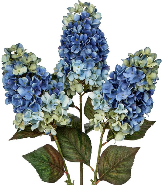 3PCS Fake Flowers Hydrangea Artificial Flowers 28" Long Stem Blue Faux Flowers for Vase, Real Touch Silk Flowers Décor for Floral Arrangement Home Farmhouse Office Hotel Decoration