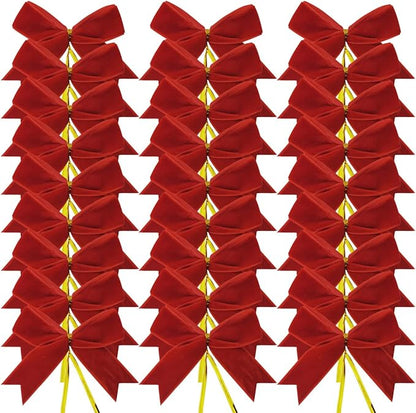 30pcs 3-1/2" Christmas Red Velvet Twist Tie Bows for Christmas Gift Wrapping with Fish Tails (Red Velvet Bow)