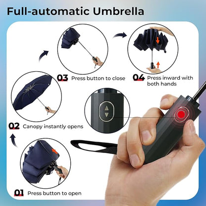 LLanxiry Compact Travel Umbrella, 44" Canopy, Automatic Open/Close Windproof Umbrella, 210T Pongee, 8-Rib Fiberglass, Travel Size Mini, Portable Rain/Sun Umbrellas UPF 50+ with Cover