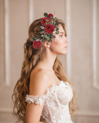 50PCS Foam Roses with Pearls 2.56in Burgundy Roses Artificial Flowers Bulk Foam Flowers with Stem for Wedding, Bridal Shower, Cake, Graduation and Home Decor(Burgundy)
