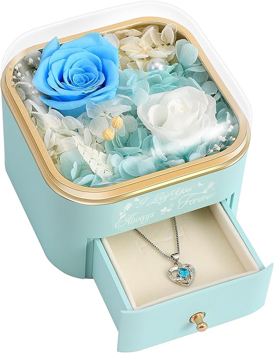 Preserved Roses Jewelry Box with Heart Necklace - Eternal Rose & ‘I Love You Always & Forever’ Engraving - Luxury Gift for Mom, Wife, or Grandma on Mother’s Day