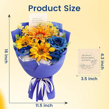 TINGE TIME Aritifical Flowers Bouquet, Sunflower&RoyalBlue Roses Gift Bouquet, Birthday Gifts for Women, Eternal Roses Bouquet for Grandma Wife Anniversary Graduation