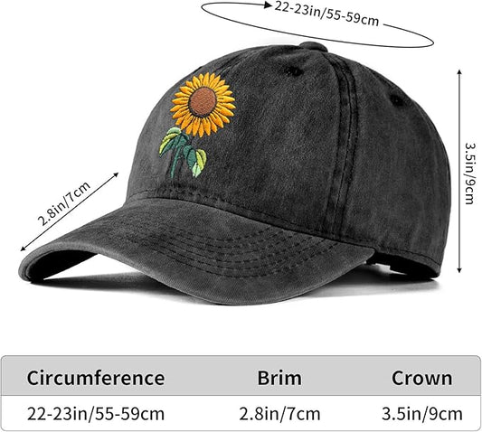 Cute Flower Hat, Elegant Floral Embroidered Adjustable Baseball Cap for Men Women, Gifts for Flower Lovers, Black