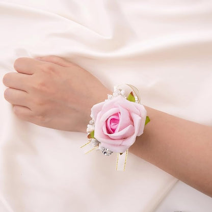 SITUMEIZI 2Pcs Pink Corsage and Boutonniere Set Corsage Wristlet for Prom Decor Boutonniere for Men Wedding Flowers Accessories Party Suit Decoration(Light Pink)