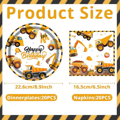T-Antrix 40 Pcs Construction Plates And Napkins Party Supplies, Truck Birthday Decorations Disposable Paper Tableware Set for Boys Kids Construction Themed Birthday Party Serves 20