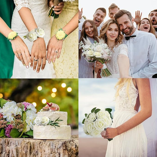 JOYLEX Artificial Flowers Realistic Roses, Real Looking Fake Roses with Stem for DIY Wedding Bouquets Centerpieces Bridal Shower Party Home Romantic Decorations (Milk White, Regular 3" - 200pcs)