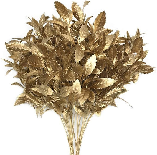 PASYOU Artificial Plants for Christmas Decor, Plastic Grass Fake Shrubs Simulation Leaves Indoor Outdoor Home Garden Planter Filler Party Hotel Verandah Wedding Faux DIY Decoration - Gold 4 Pack