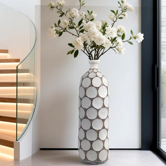 Modern Large Floor Vase,White Resin Vase with Carved Divots for Home Decor,22.2'' Tall Flower Vases for Entryway Living Room