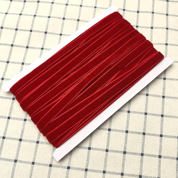 Chenkou Craft Christmas Red 25 Yards 1/4" Velvet Ribbon Lots Bulk (Red, 1/4"(6mm))