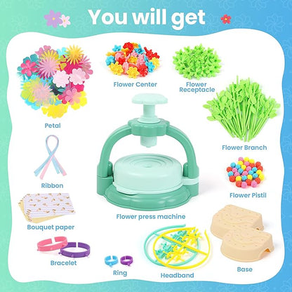 BIRANCO. DIY Flower Bouquet Maker Kit for Kids – Build Your Own Flower Market, Arts & Crafts Toys for Girls Ages 4-8, Educational Activity with Rich Accessories, Great Gift Idea