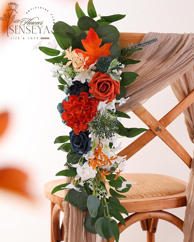 Senseya Artificial Flowers Combo, Teal Orange Silk Roses, Peonies, Dahlias with Stems for DIY Wedding Bouquets, Baby Shower, Table Centerpieces, Home Decor, Fake Floral Arrangements, Party Decorations