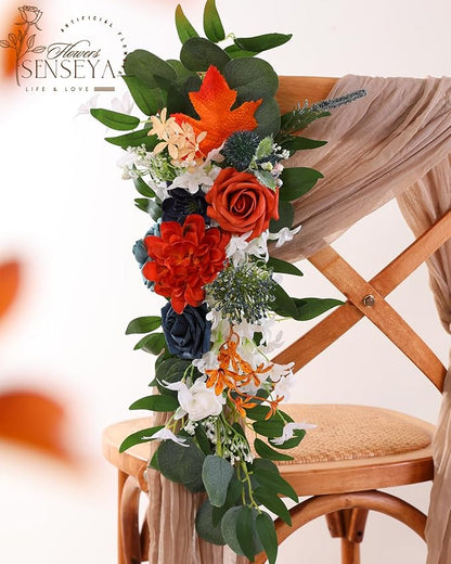 Senseya Artificial Flowers Combo, Teal Orange Silk Roses, Peonies, Dahlias with Stems for DIY Wedding Bouquets, Baby Shower, Table Centerpieces, Home Decor, Fake Floral Arrangements, Party Decorations