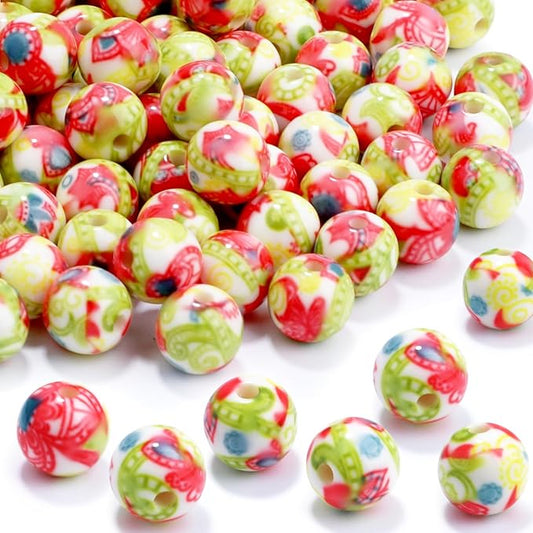 100 PCS 10mm Resin Beads Bulk for Bracelet Making Kit, Abstract Style Round Loose Beads for Jewelry Earring Necklace Rings Art Craft DIY Projects