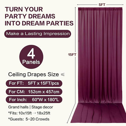 PartyVillage 20ft×15ft Burgundy Backdrop Curtain for Wedding Parties, 4 Panels Wrinkle Free 15 FT Long Polyester Photo Backdrop Drapes Back Drop Cloth for Birthday Photography Background