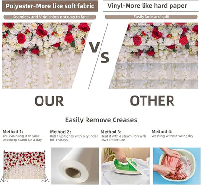 9x6ft Flower Wall Wedding Backdrop White Red Roses Romantic Spring Blooming Floral Photo Background for Valentine's Day Bridal Shower Mothers Day Birthday Newborn Decorations Photo Props