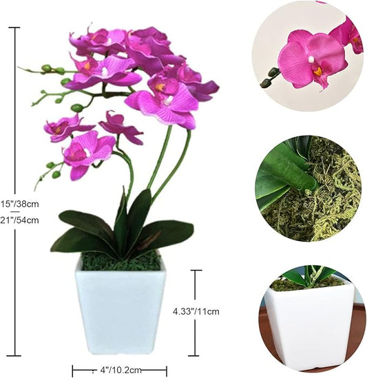 15" Tall Artificial Silk Phalaenopsis Orchid Flower Plant Pot Arrangements (Dark Blue-Purple)