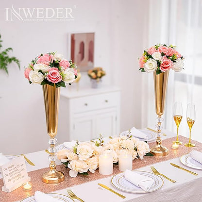 Metal Gold Trumpet Vase - 2 Pcs Tall Tabletop Vases for Centerpieces, 20.8in, Flower Stand for Wedding, Birthday, Home Decor