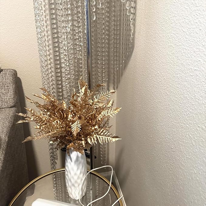 PASYOU Artificial Plants, Golden Fake Flowers Decoration for Christmas Plastic Boston Grass Faux DIY Crafts Indoor Outdoor Home Décor Garden Party Room Bedroom Wedding Table Centerpiece, Gold 2 Pack