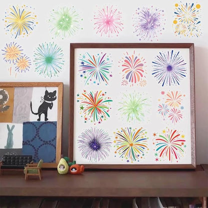 50PCS Transparent Cartoon Watercolor Firework Stickers for Teens Adult, Waterproof PET Decals for Scrapbooking Journal, DIY Craft Decor for Water Bottles, Laptops,Party Supplies & Gift Wrapping